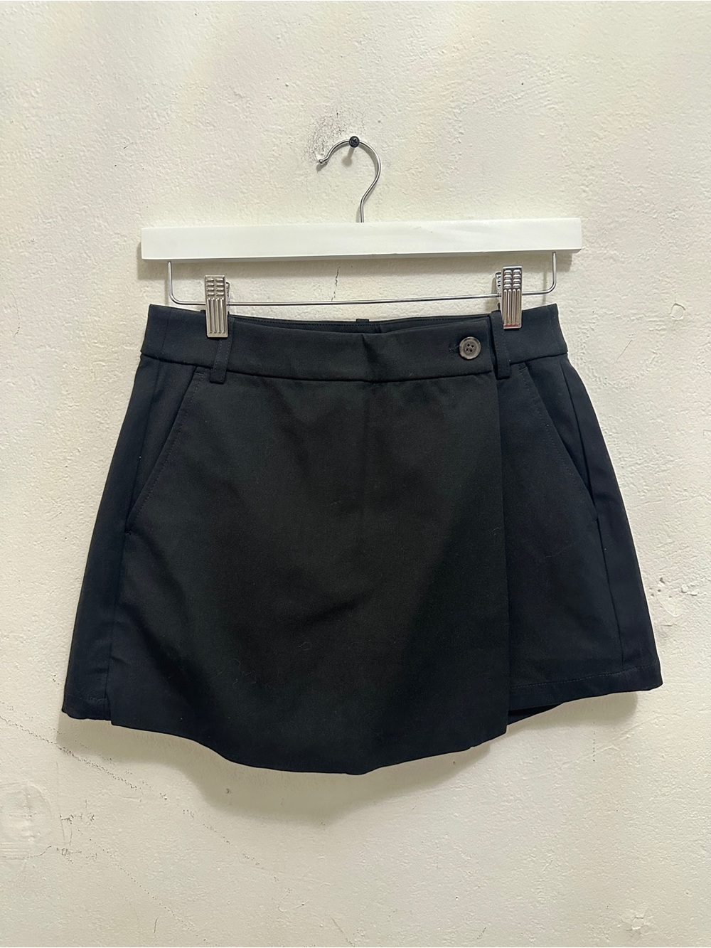 J.Crew Women’s Black Mini Skort Wrap Front Cotton Blend Stretch Size 28 NWT